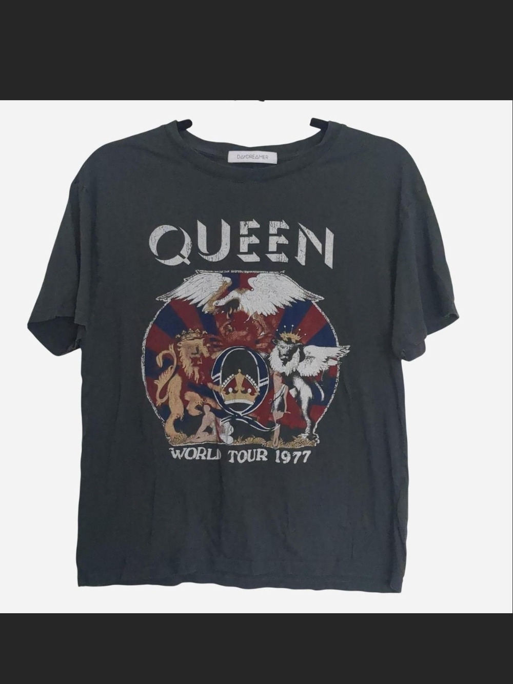 Daydreamer Queen World Tour 1977 Graphic Tee  Vintage Faded Black XS